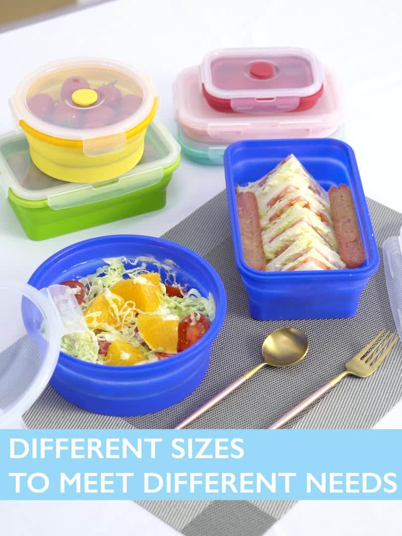 3pcs Ecofriendly Foldable Leak Proof Silicone Lunch Box Set For Kids