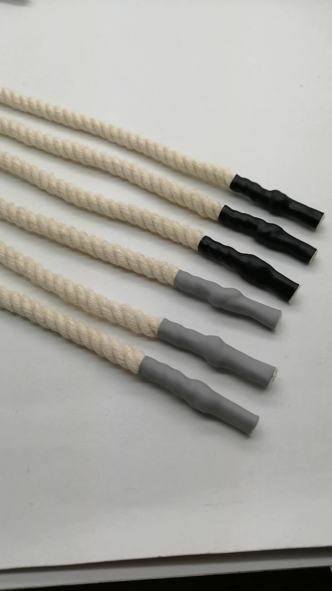 Round Twisted Customized 5mm Cotton Rope With Heat Shrink Plastic Head