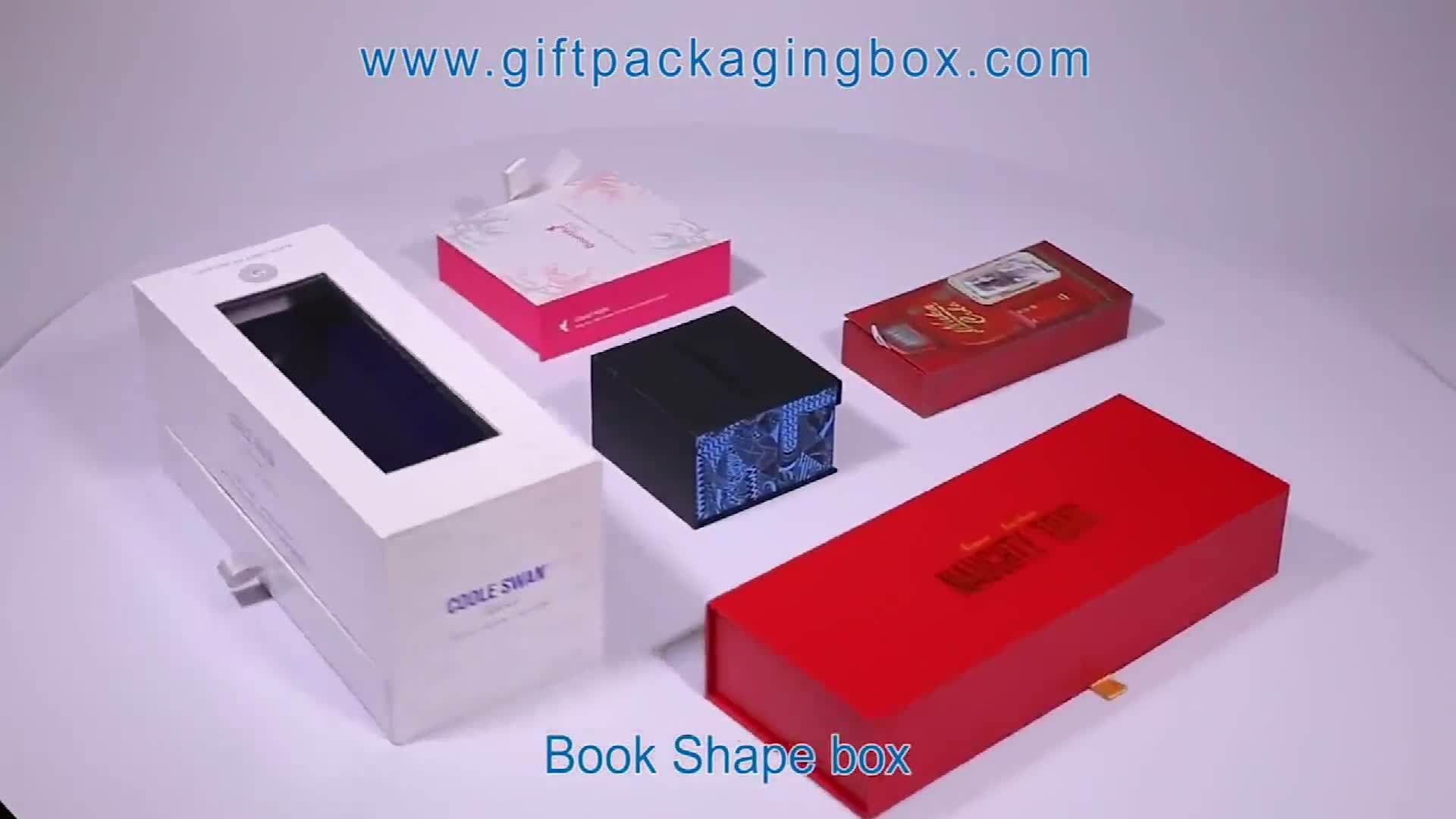 Luxury Red Rigid Cardboard Book Shaped Box Custom Print Paper