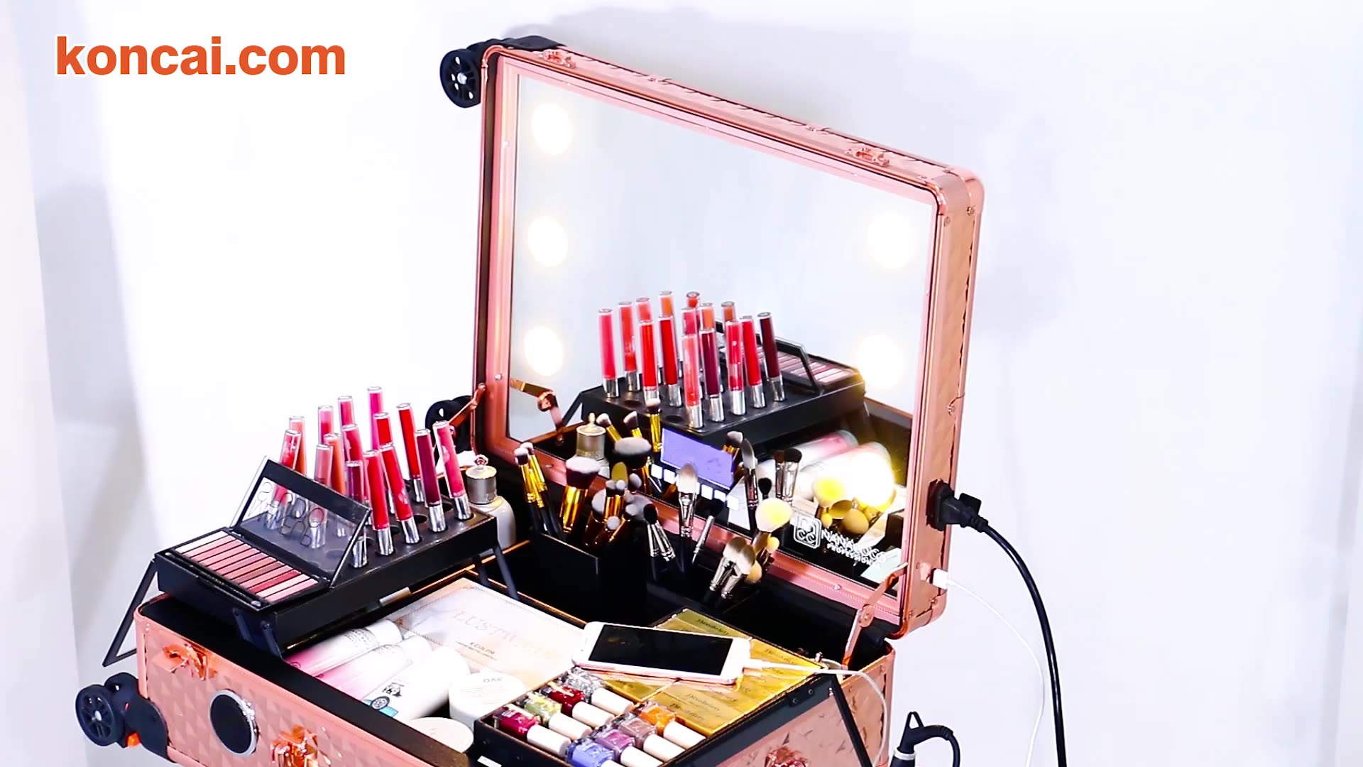 Custom Aluminum Travel Cosmetic Suitcase With Lights Vanity Box Beauty