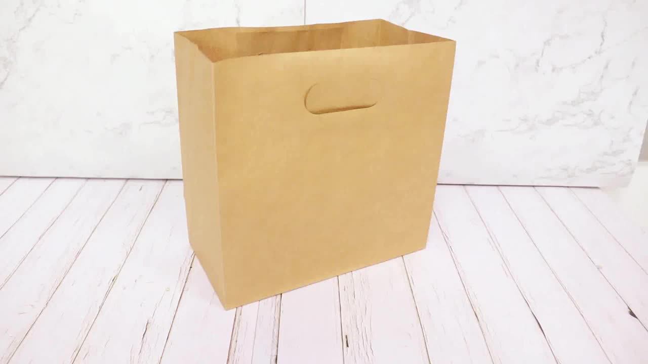 Recyclable Brand Brown Kraft Paper Die Cut Handle Shopping Packing Bag