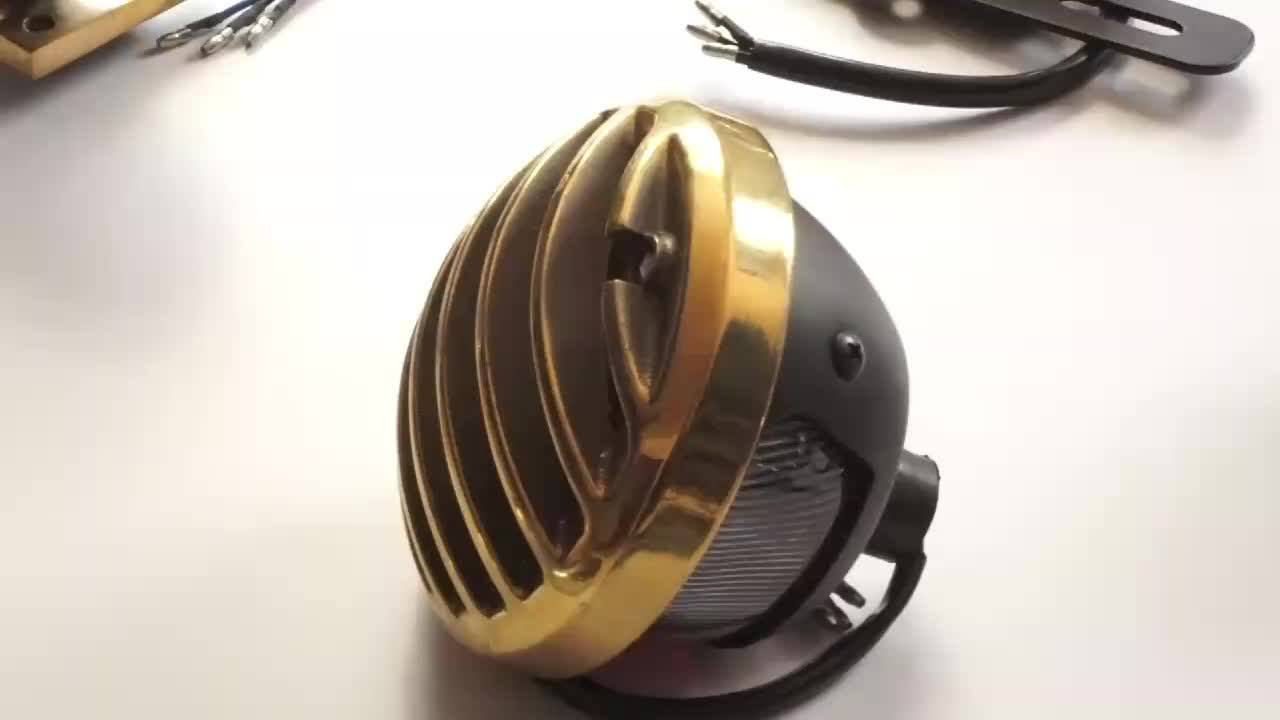 Led Motorcycle Solid Finned Chrome Grill Tail Light Cat Eye Rear Stop