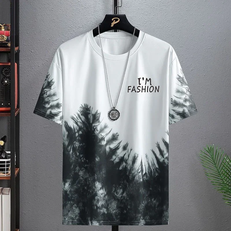 Ice silk short-sleeved T-shirt men's summer 2024 new trendy student teenager half-sleeved men's ice-sensing ink-splashed t-shirt