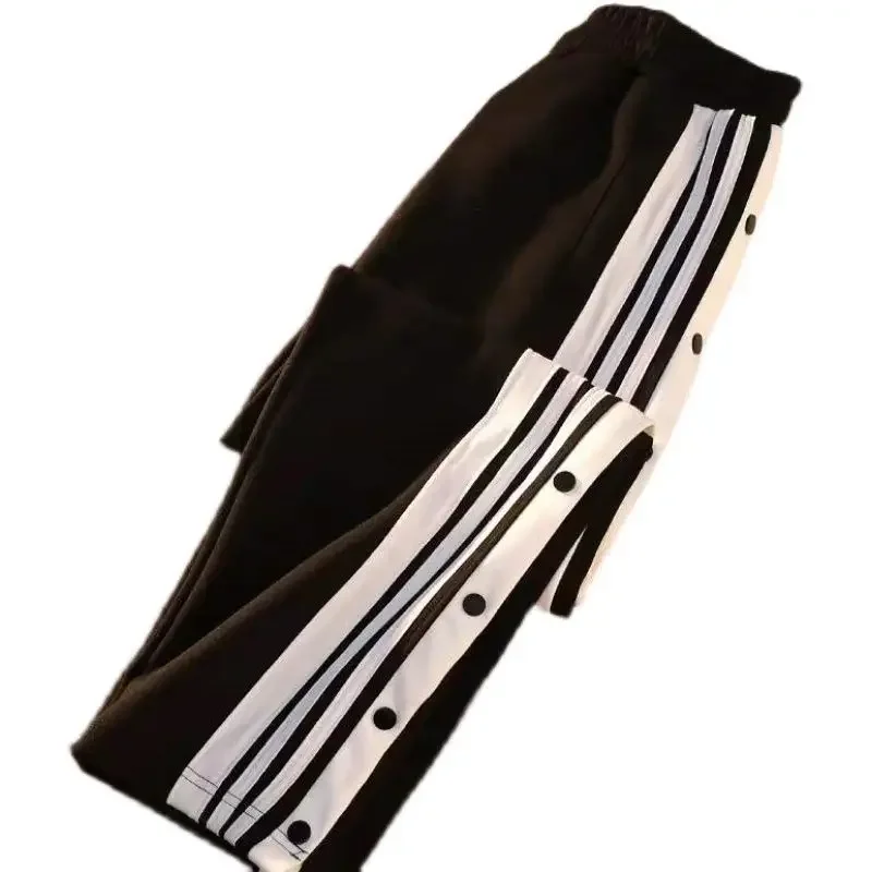 Zipper Pants Women Side Stripe Split Pants Women Loose Wide Leg Casual Pants Slimming Sporty Trousers 
