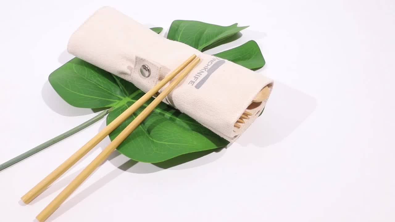 Portable Reusable Bamboo Cutlery Set Travel Ecofriendly Fork Spoon