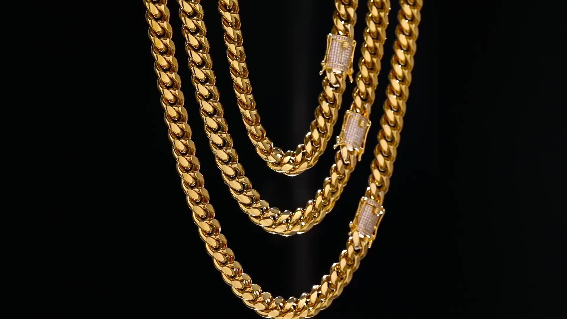 Fashion Mens 814mm Iced Out Cuban Necklace Luxury 18k Pvd Gold Plated