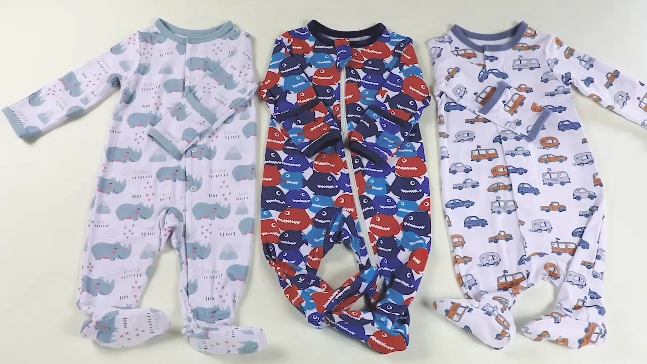 Custom Solid Bamboo Cotton Zipper Baby Romper Footie Pajamas Newborn