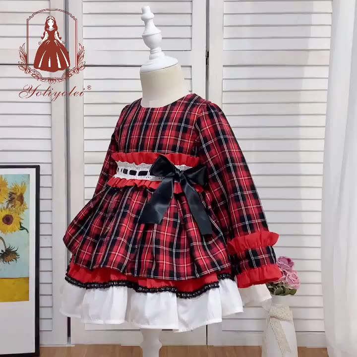 Ropa Vintage Para Niños Pequeños,Pretina Elástica De Manga Larga De Algodón Para Niña Pequeña,Banda Roja De Cuadros Para Cumpleaños Y Navidad - Buy Vestido Español De Navidad,Vestido Español A Cuadros,Vestido Español