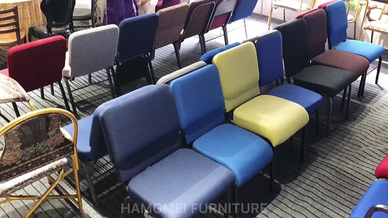 Royal Blue Cheap Church Pulpit Interlocking Back Pocket Worship Seat Church Chair With Writing