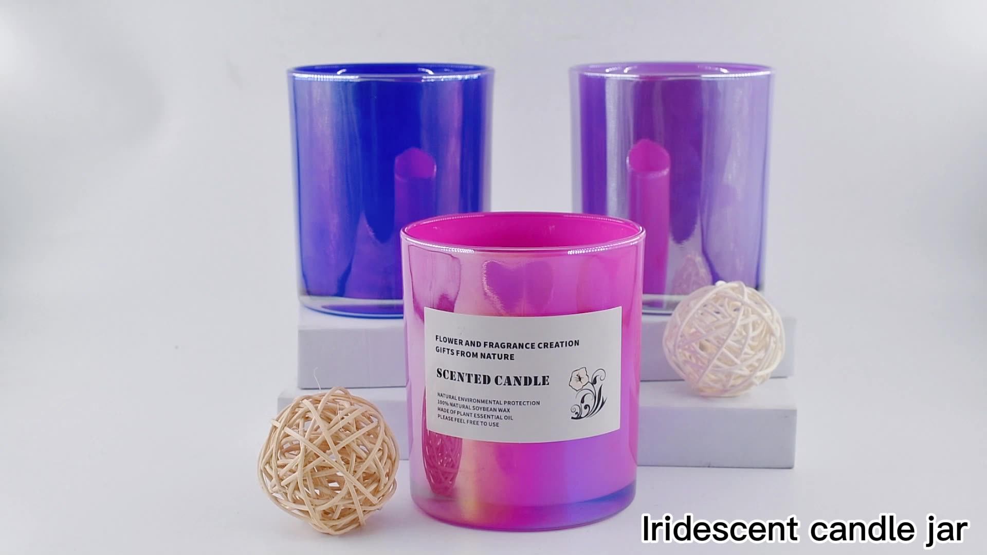 Custom Luxury 12oz Iridescent Holographic Coloured Empty Glass Scented