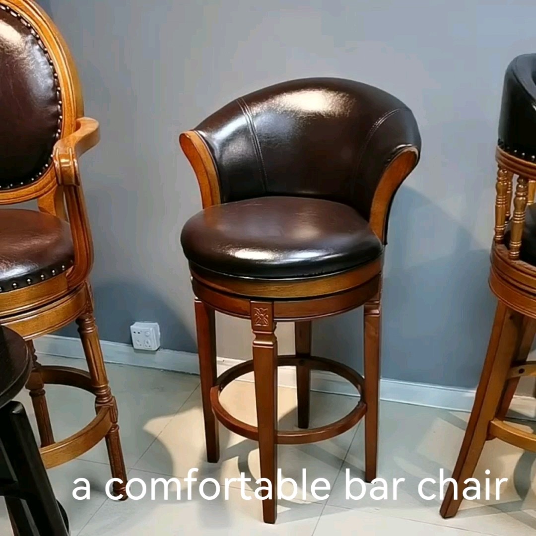 Customized Antique Oak Wooden Overstuffed High Back Swivel Tall Bar