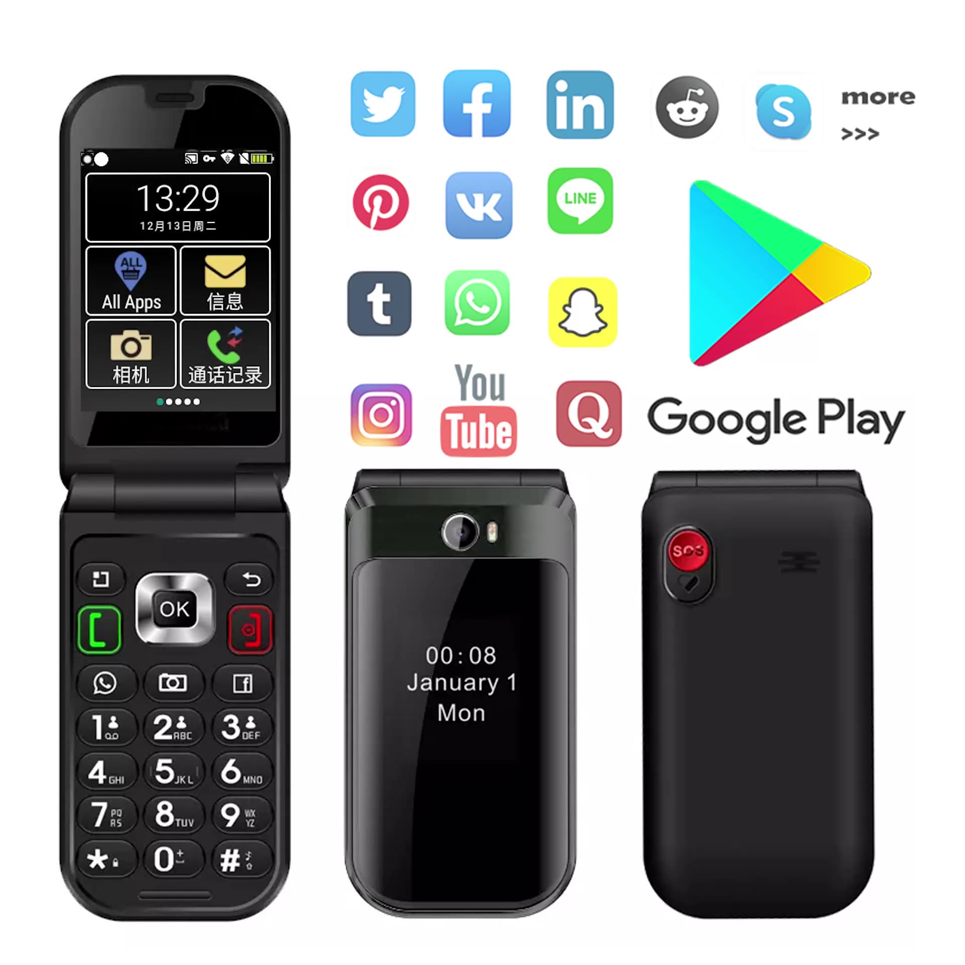 Global Version Q3 Android Double Screen 4g Smart Mobile Phone 3gb+32gb