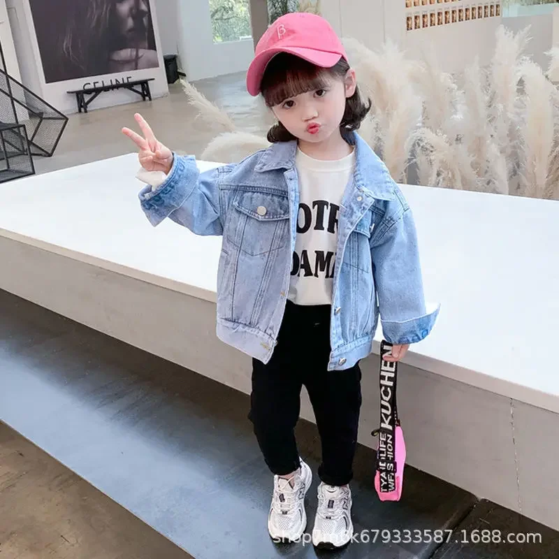 Girls' Denim Coat Spring and Autumn 2021 New Children's Korean-style Spring Wear Loose Western Style Top for Baby Girls