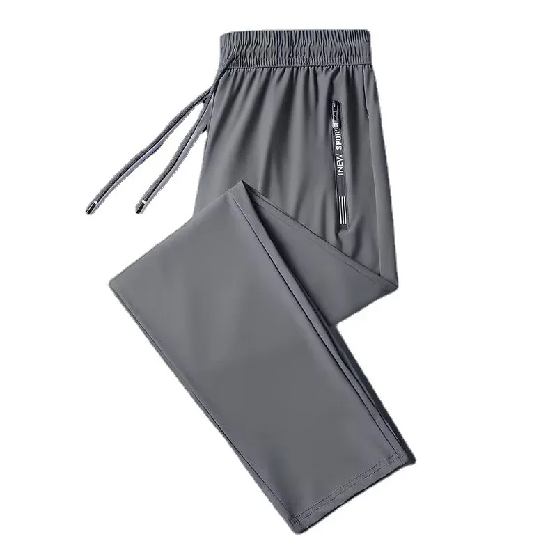 Men's Summer Ice Silk Thin Quick-Drying Versatile Loose Casual Pocket Zipper Ankle Sports Pants Wholesale