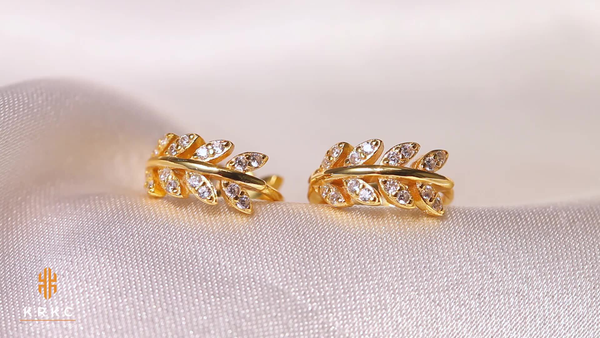 Fashion Diamond Leaf Earring Mom Girls Women Jewelry 14K Real Gold