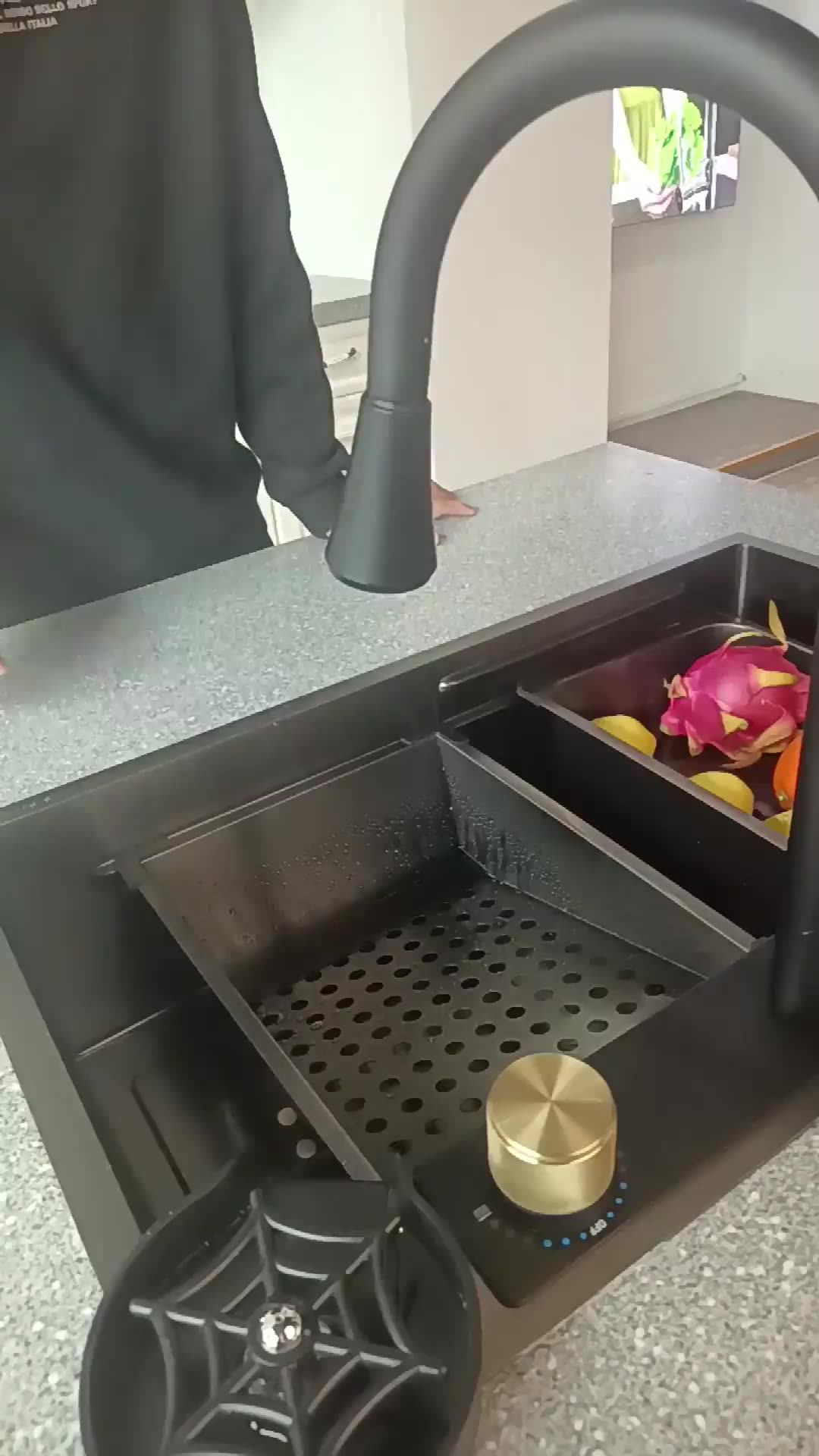 304 Stainless Steel Single Hidden Kitchen Sink With Waterfall Faucet