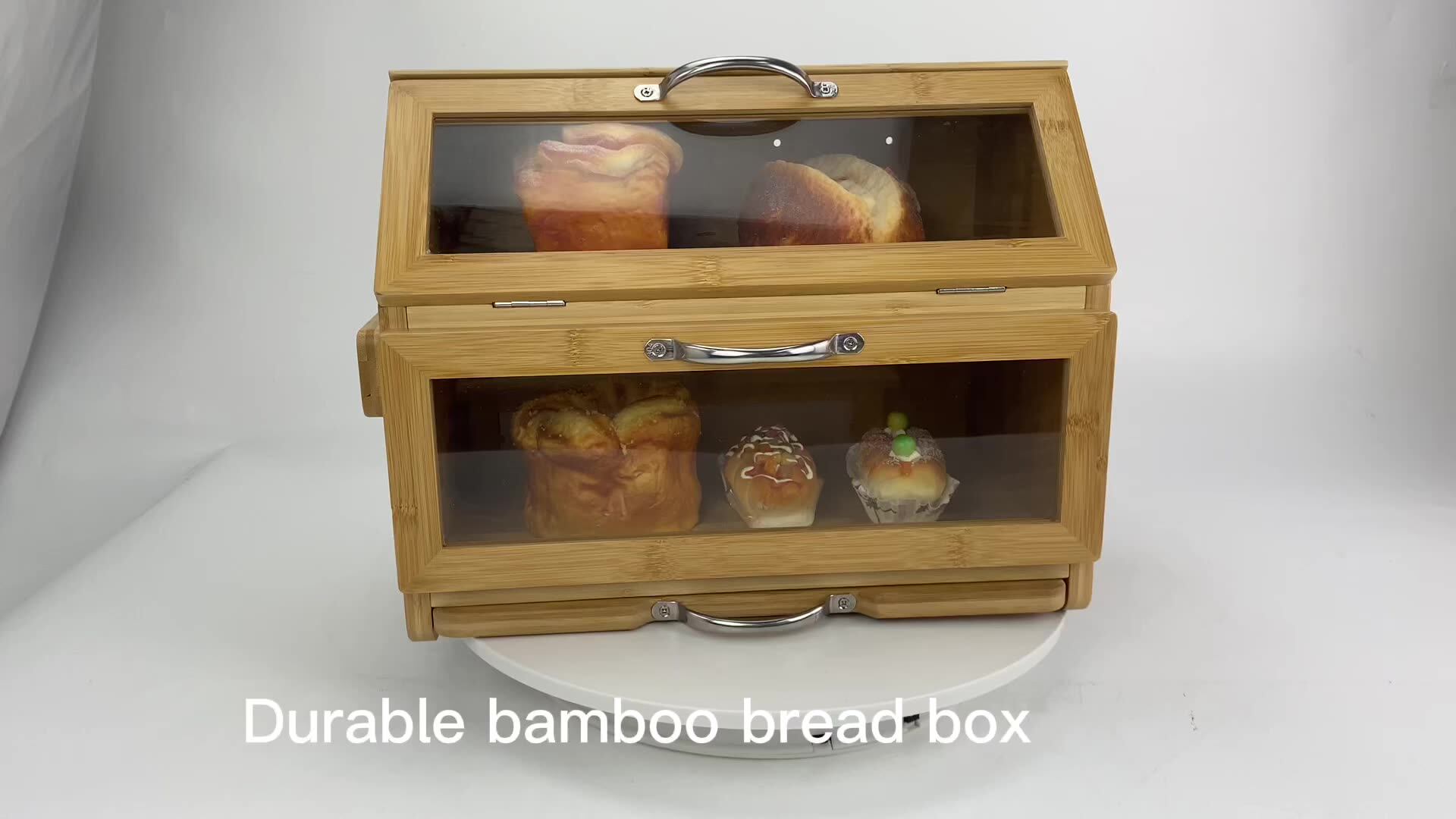 Extra Large Bamboo Bread Box Food Storage Bin With Pullout Cutting