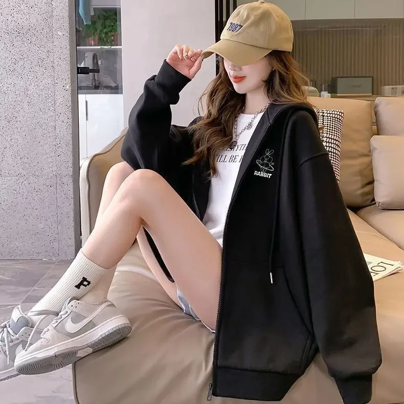 Autumn/Winter New Korean Style Women's Hooded Zipper Padded Thick Long Sleeve Outerwear Student Top for Plus Size Fashion Trendy