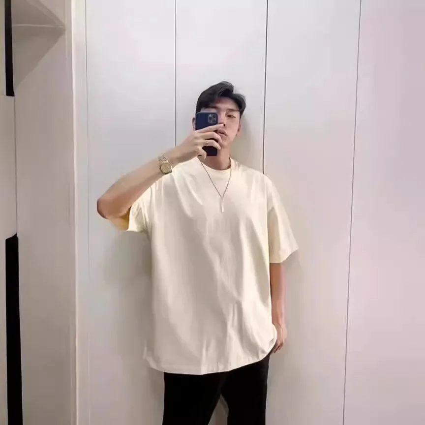 American Heavy Cotton Solid Color Short-sleeved T-shirt Men's and Women's Base Shirt White T-shirt Men's Trendy Black Top