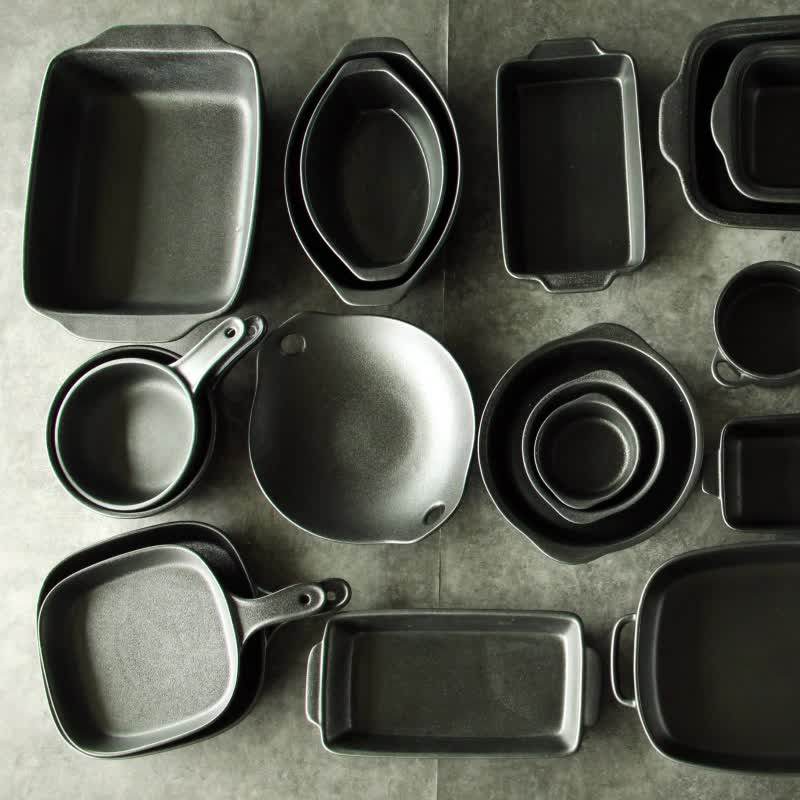 Matte Oven Heat Resistant Black Ceramic Dinnerware Pie Plate Rectangle