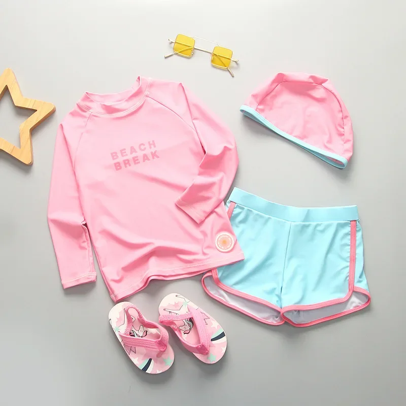 Korean Children's Swimsuit Sports Girl Baby Split Long-Sleeved Sun Protection Small, Medium and Large Children's Beach Surfing