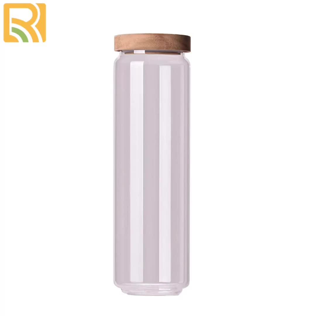 Custom Glass Storage Bottles With Wood Lid,Glass Jar Bamboo Lid Buy