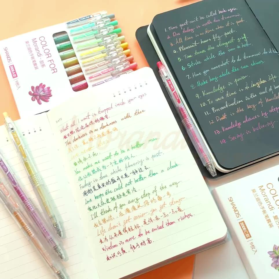 9Pcs/Set Morandi Color Gel Pen Set Colored Cute Refills Rod