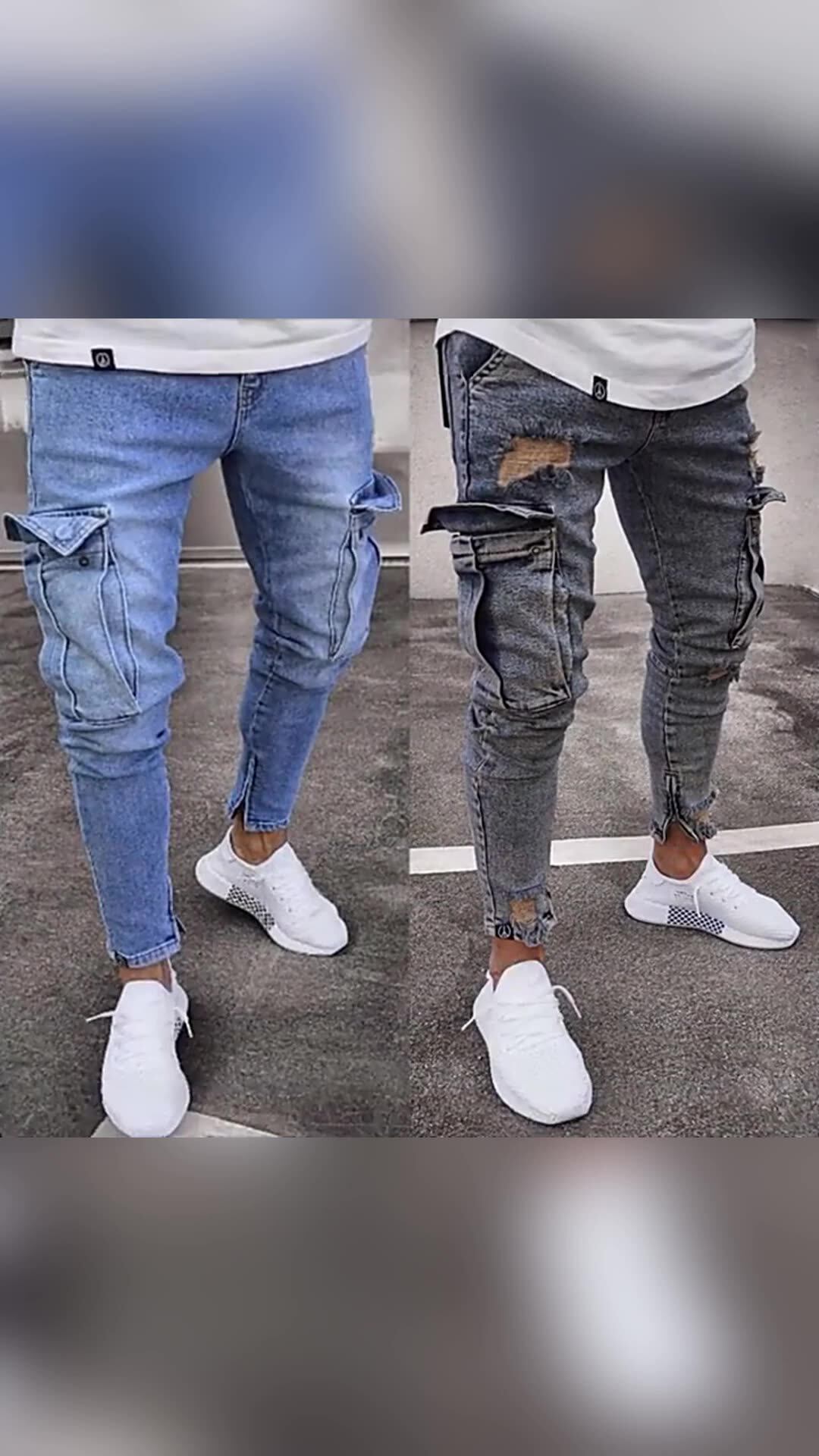 Cargo Pockets Styles Men Jeans Pants New Design Men Straight Loose Fit
