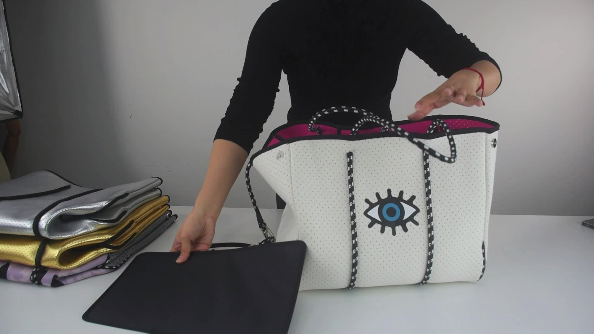 High Quality Extra Large Neoprene Tote Bag Silver Perforated Shoulder