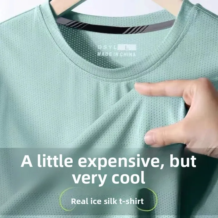 Ice Silk Short-Sleeved T-Shirt for Men 2026 New Summer Half-Sleeved Men's Tops Quick-Drying Loose-Fitting Men's Clothing