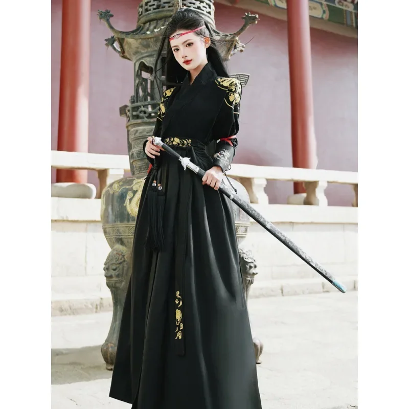 Hanfu dragon pattern gold thread embroidery collar martial arts couple antique chivalrous men and women plus size suit student class clothes