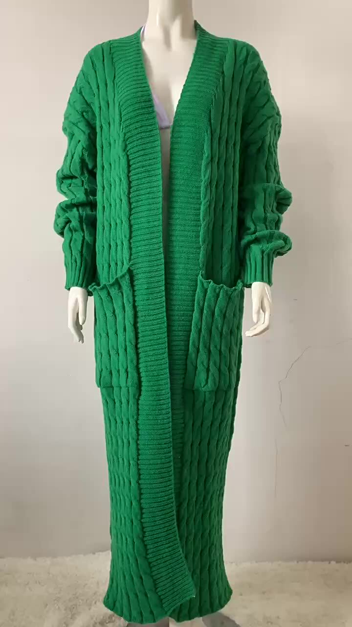 Cardigan Femme Long En Maille Câblée - Ouvert, Manches Longues, Poches, Couleur écru, Tailles S à XL