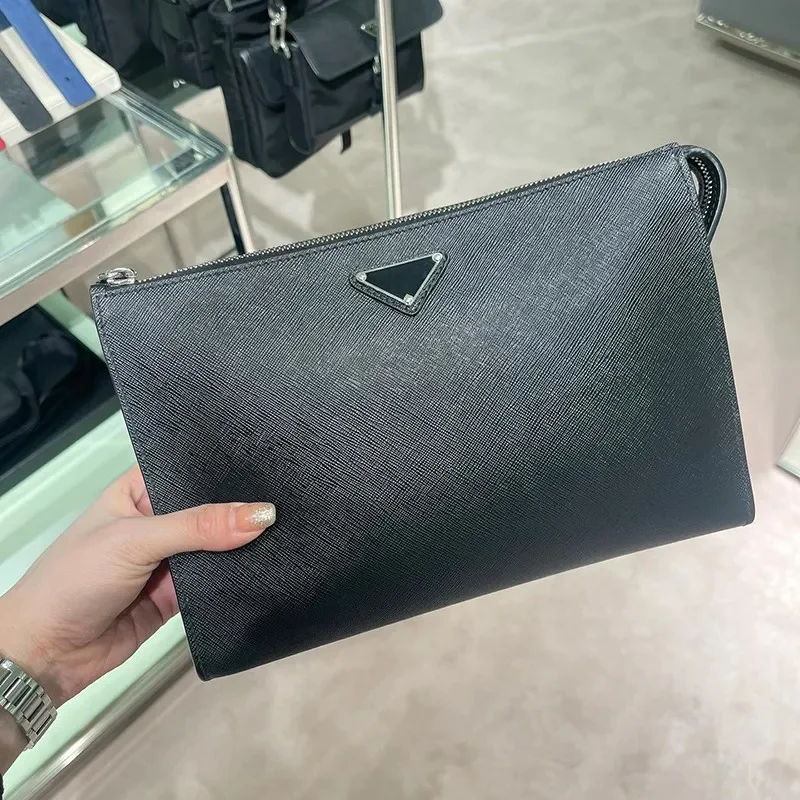 P Men's Genuine Leather Handbag Large Capacity Cowhide Envelope Business Casual Clutch Bag Clutch Bag Men's Hand Wallet
