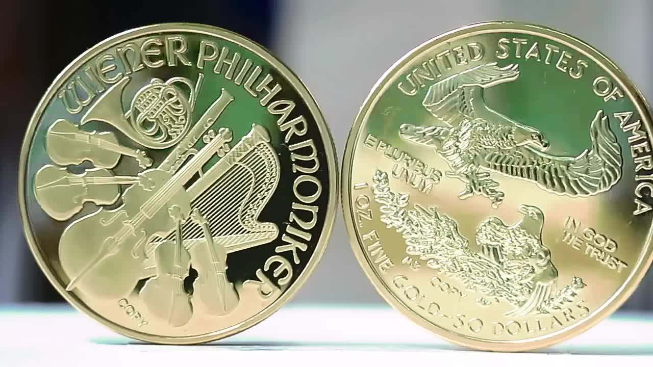 Old Coins Souvenir Coin 1 Oz .100 Mills Gold Plated Buffalo Indian Head