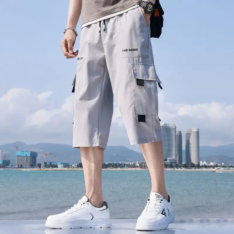 Workwear 7/8-inch men's knee-length shorts, outerwear loose trendy Instagram student casual mid-pants 2024 summer thin items