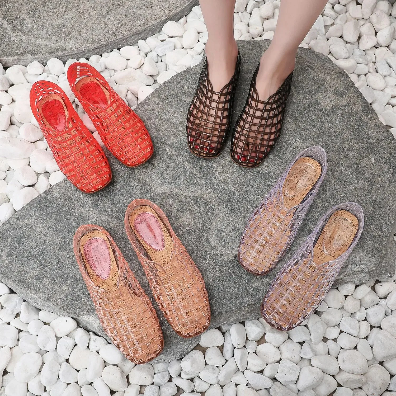 Flat Sandals Women's Hollow Breathable Hole Shoes Summer Outwear Toe Heel Bird Nest Shoes Casual All-match Jelly Shoes