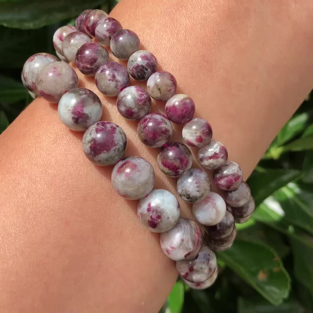 Malahill Natural Stone Beads For Jewelry Making - Plum Blossom Tourmaline, 10mm, 2 Strands With Stretch Cord - View #4