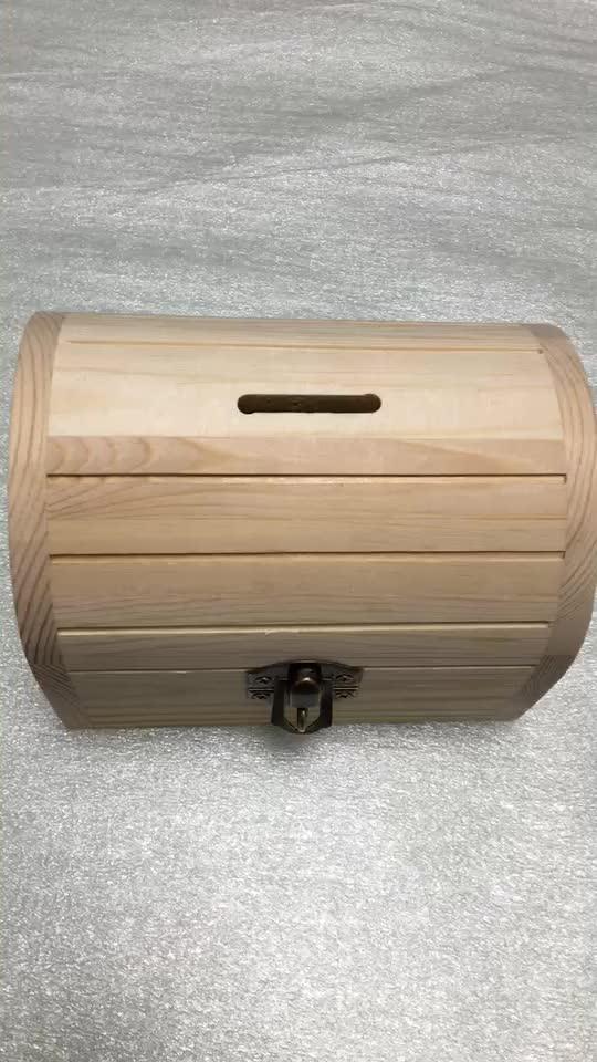 Ecofriendly Pine Kid Gift Treasure Chest Wood Money Saving Box Coin