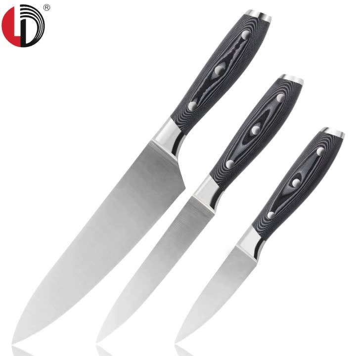 Premium Quality Germany 1.4116 Stainless Steel Blade 3pcs Cooking Chef Knife Set Kitchen With
