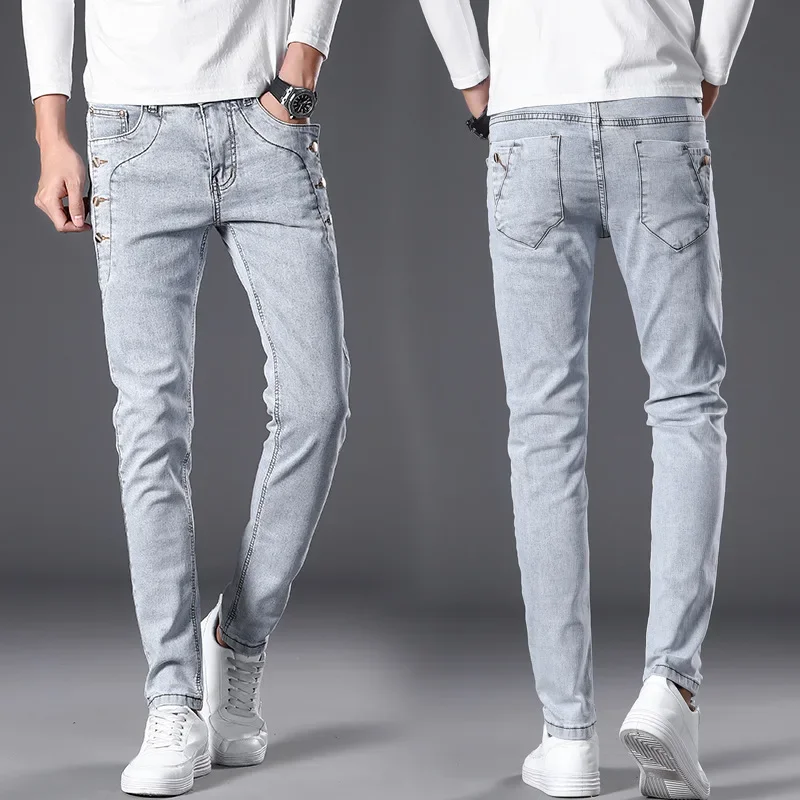 Autumn Elastic Men's Light Color Slim Straight-Haikyokoro Snowflake Men's Pencil Pants Tight Youth