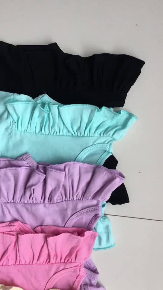 Basic Solid Organic Cotton Baby Onesie Ruffle Romper Sleeveless Flutter