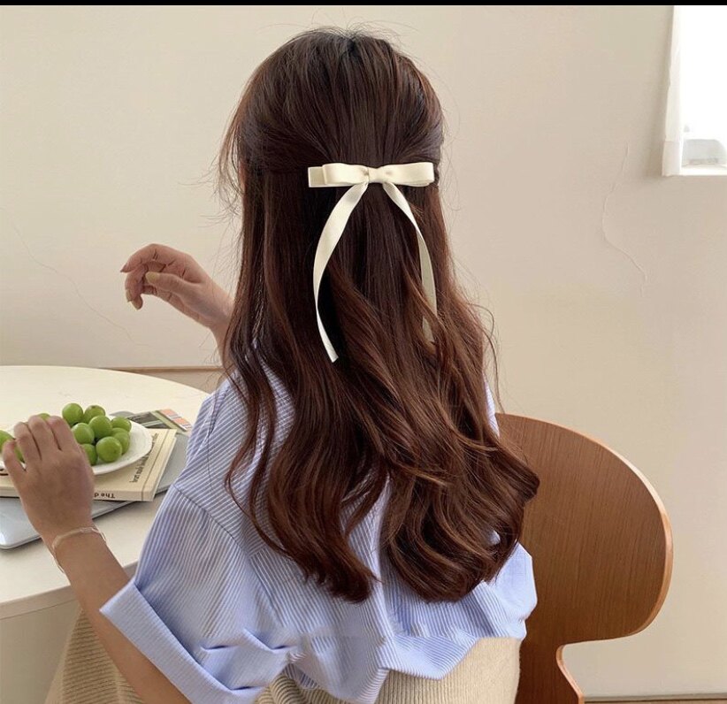 蝴蝶结飘带发夹半扎发头饰后脑勺弹簧夹发卡发饰氛围少女丝带-阿里巴巴