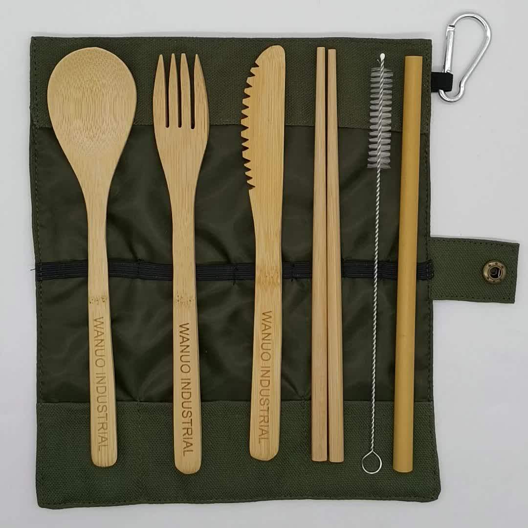 Wanuocraft Eco Friendly Home Goods Cutlery Set Bamboo Travel Flatware Sets With Knife,Fork,Spoon