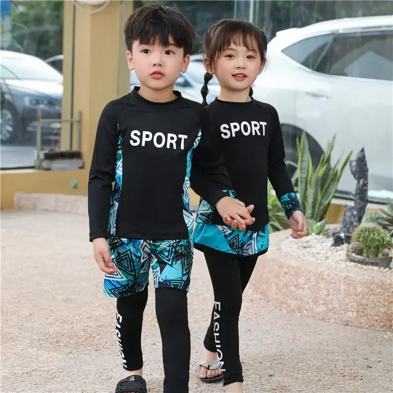 Children's swimsuit, boys 'long-sleeved sunscreen surfing suit, girls' baby parent-child hot spring quick-drying swimming suit wholesale