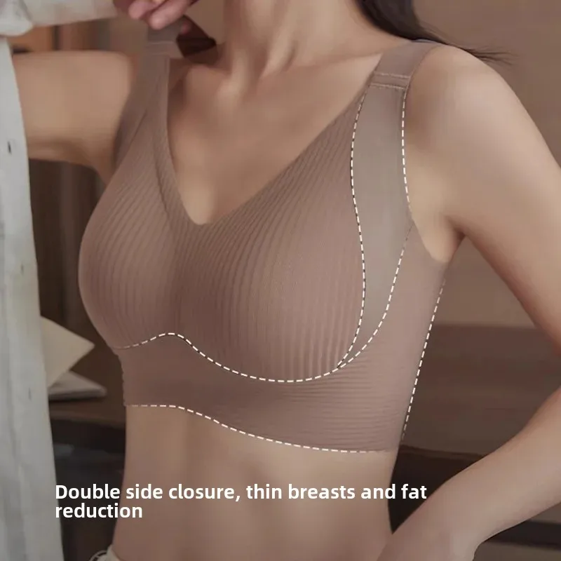 Cross-border Traceless Underwear Women's Large Chest Shown Small No-steel Ring Gathering plus size Adjustable Anti-sagging Bra