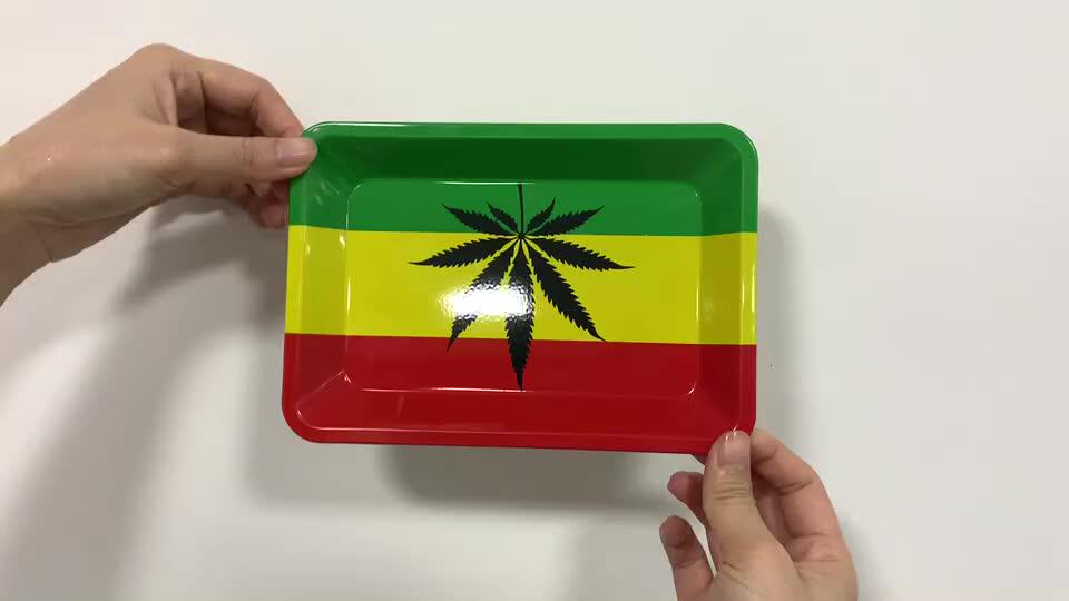 18*14cm Custom Logo Smoke Metal Herb Tray Plain Custom Rolling Trays Weed Cigarette Tray With