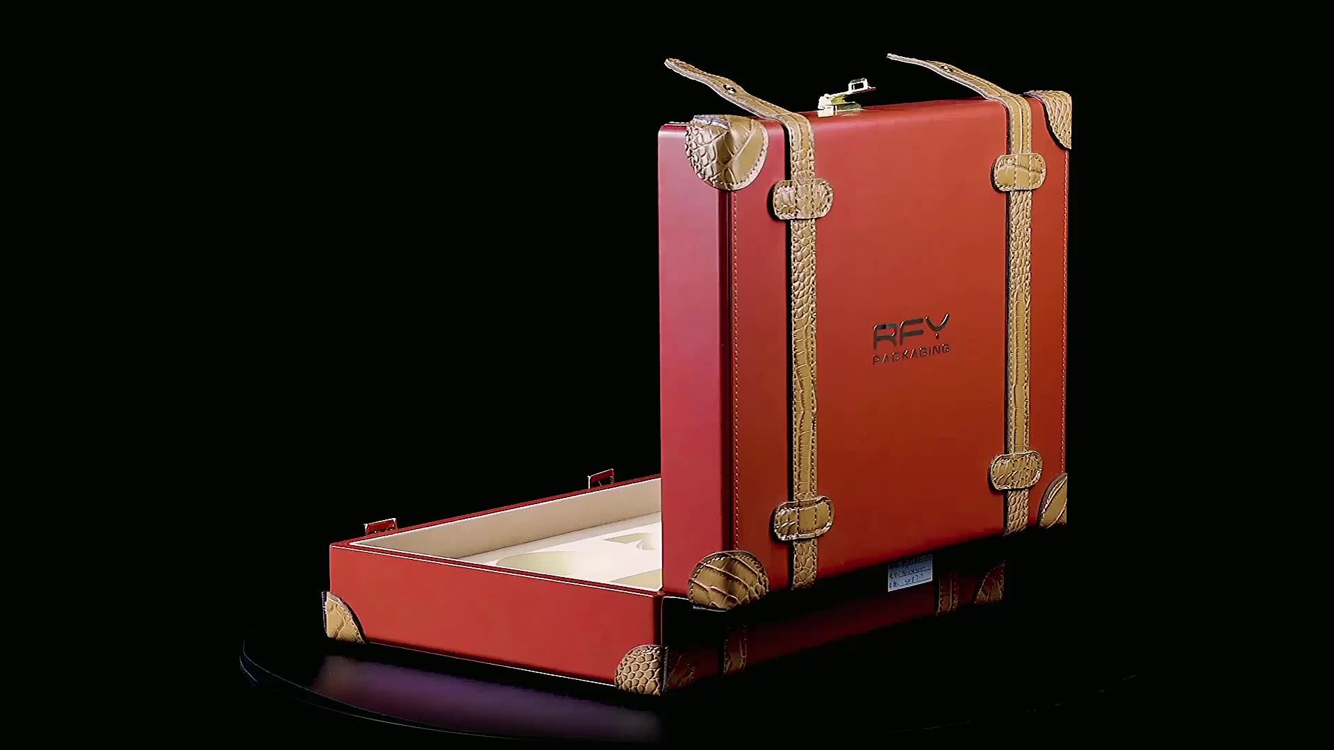 Luxury Pu Leather Perfume Set Suitcase Red Foam Slots Perfume Gifts