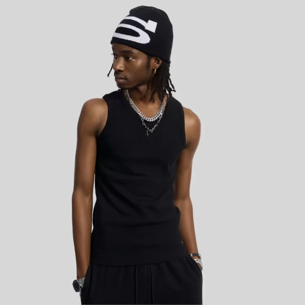Rapper with American hip hop heavyweight 460g fitness strong basic sleeveless T-shirt street vest base shirt