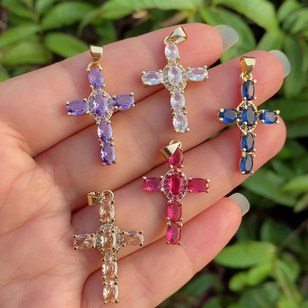 18K Gold Plated Cubic Zirconia Cross Pendant Necklace for Men