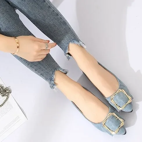 Women's 2025 Summer Square Buckle Flat Shoes,  Spring Summer Autumn Winter New Arrival Flat Open Toe Pointed Toe Low Heel Mother Casual Glue-on Sandals